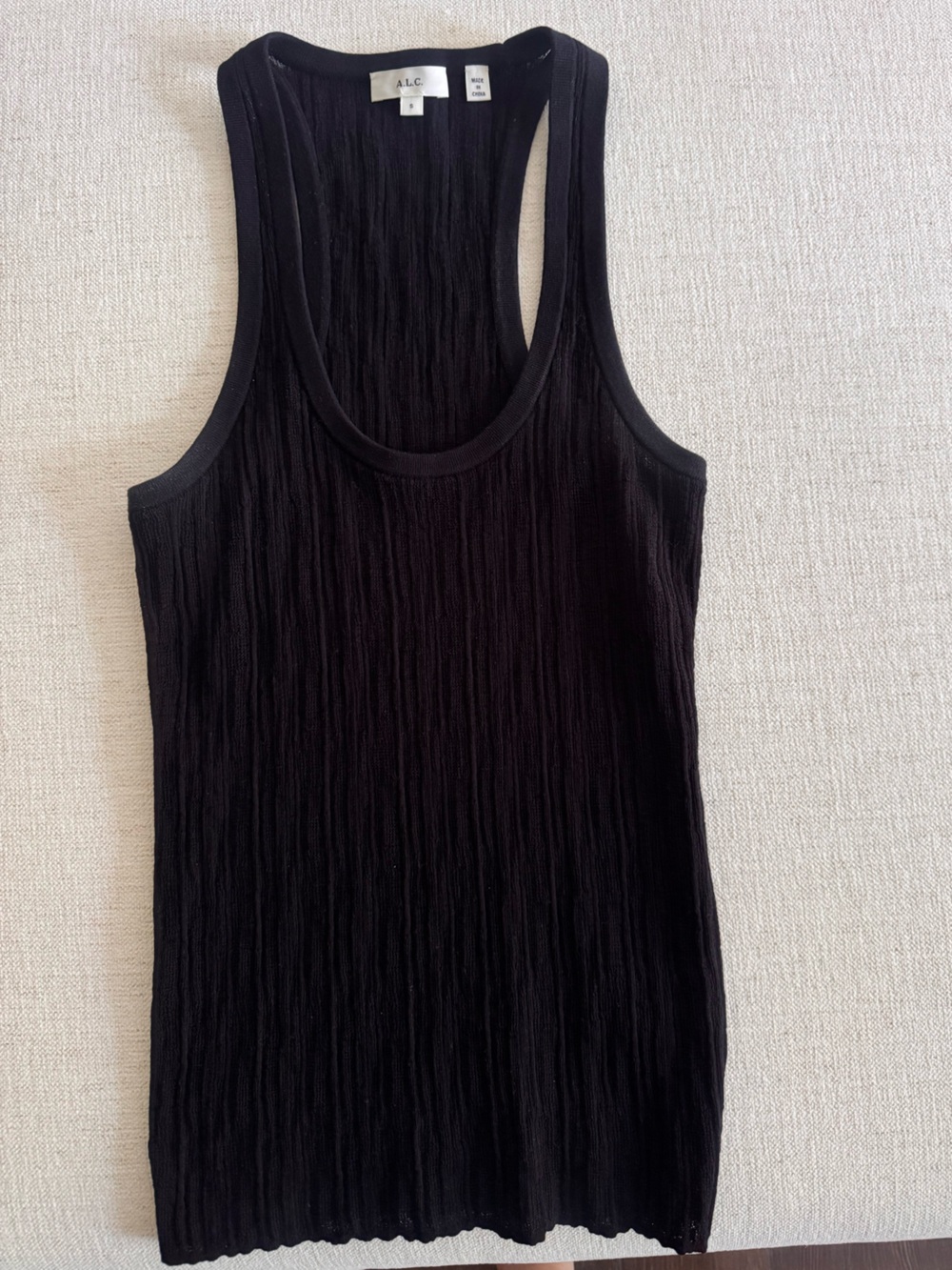 A.L.C. Black Textured Ribbed Tank Top
